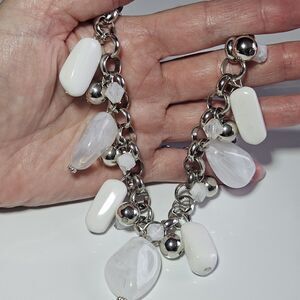 Silver Tone Paparazzi White Clear Chunky Beaded Necklace 17.5-20.5"